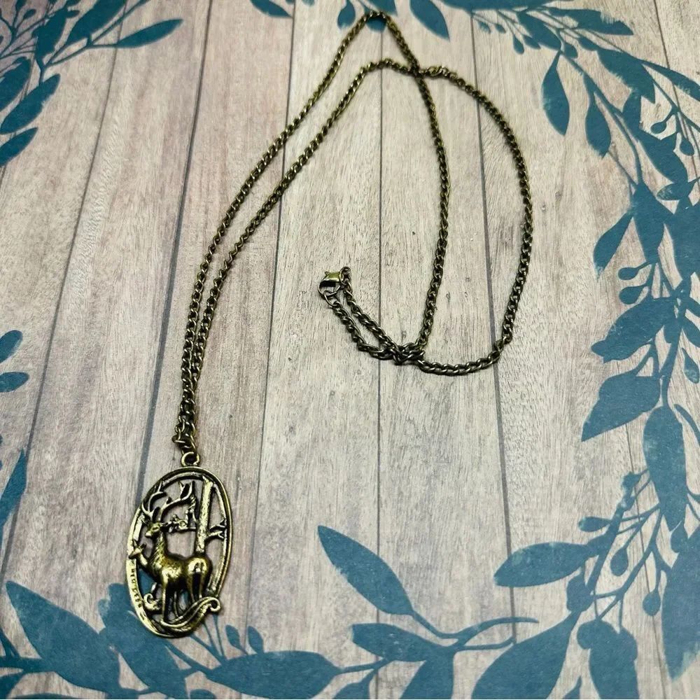 Buck‎ And Doe Deer Brass Necklace B9